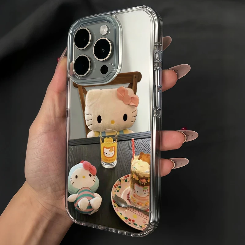 kitty下午茶适用iPhone16透明15卡通手机壳14苹果13大孔12防摔壳