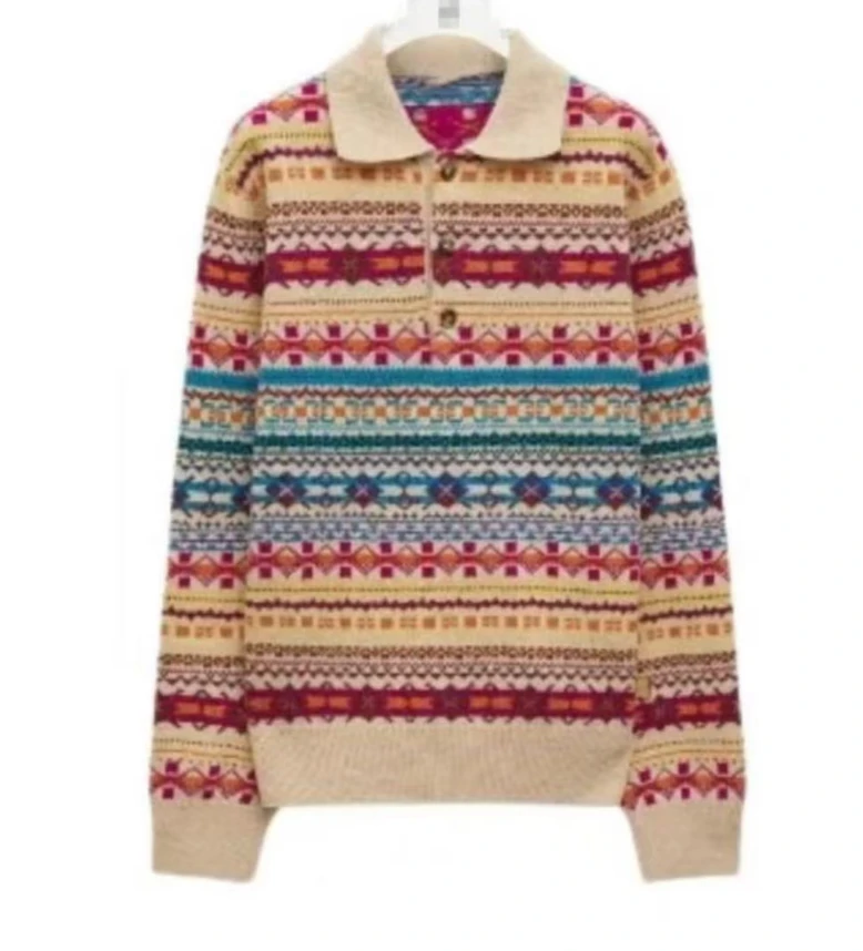 羊毛Polo提花圆领长袖针织衫 J24M494