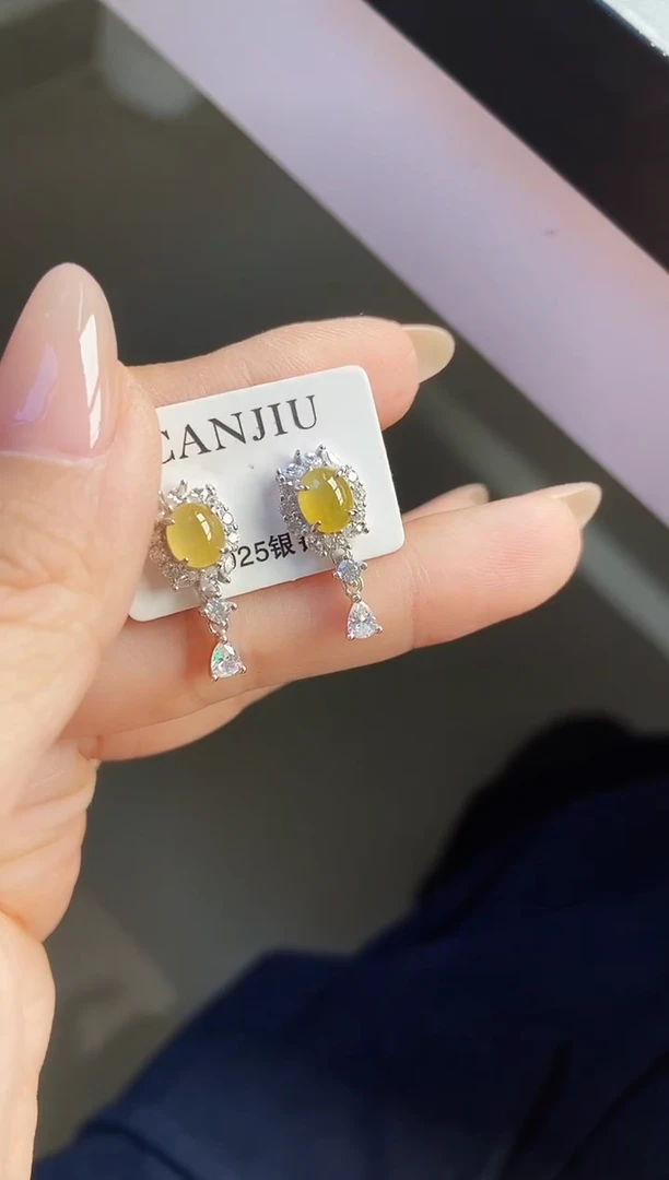 银S925镶嵌翡翠耳饰12