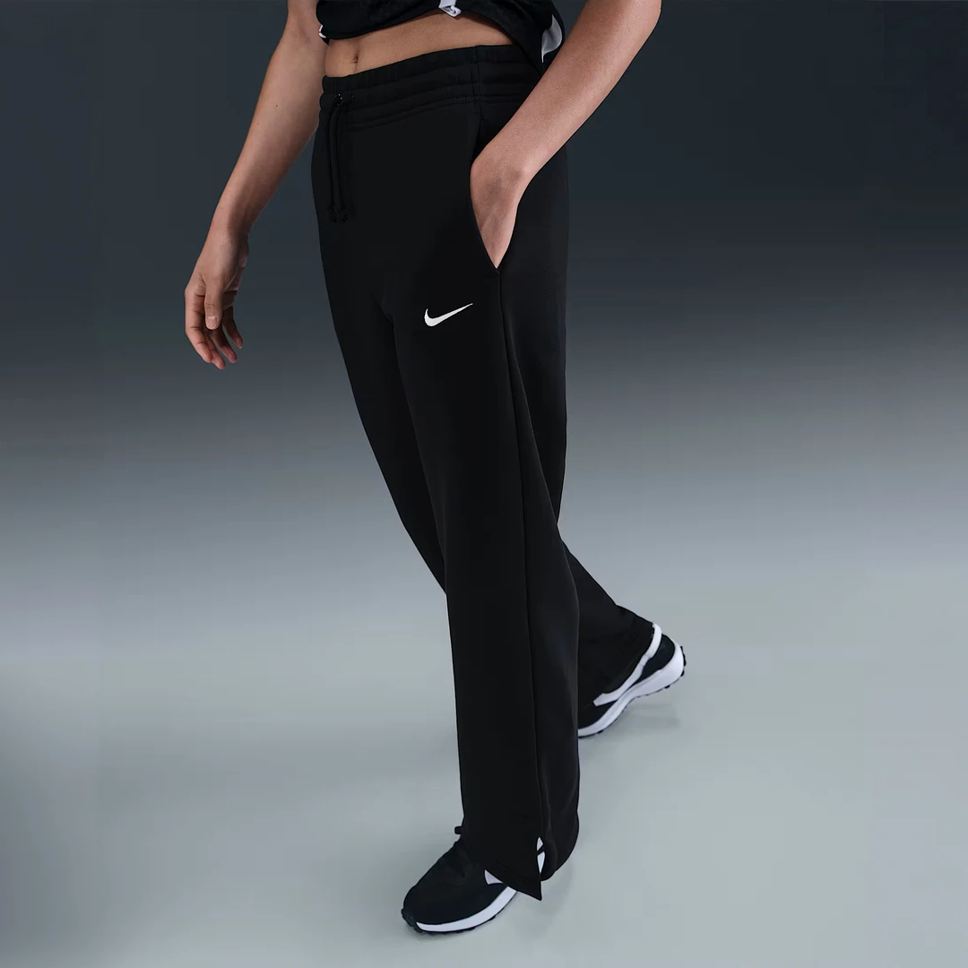 NIKE耐克女子高腰阔腿裤PHNX FLC HR针织加绒长裤IH1012-010