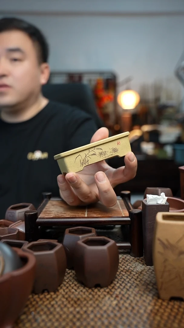 紫砂花盆長木軒精品紫砂内口8.6*4*2.2