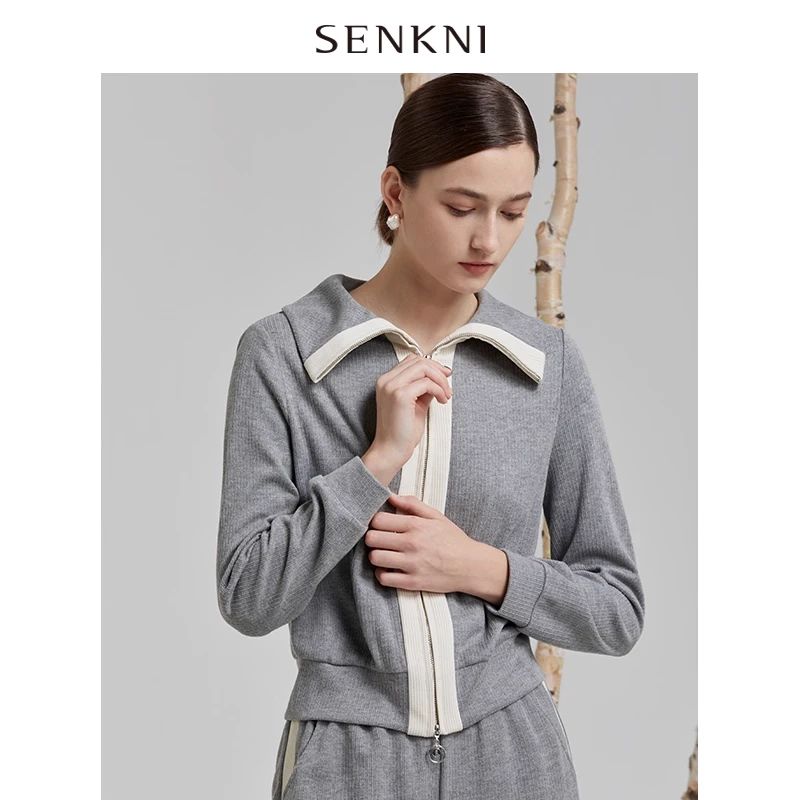 SENKNI圣可尼格雷系灰色休闲运动外套女直筒裤商场同款S170101MF