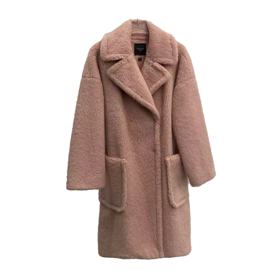 未使用 MaxMara Max Mara 纯色排扣泰迪大衣 粉色IT40