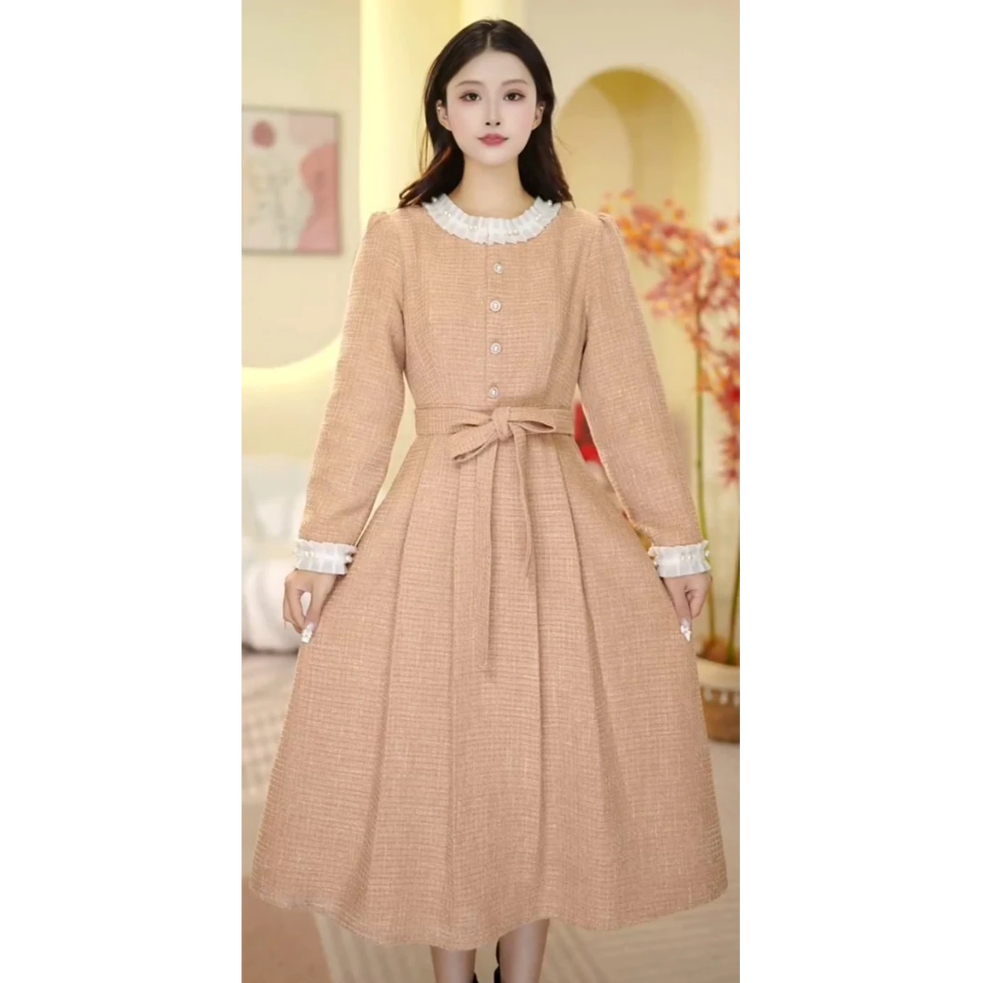 法式复古优雅小香风连衣裙2025秋季新款时尚显瘦中长裙Y7610122