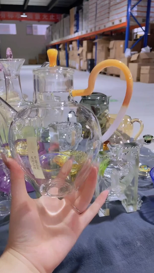 玻璃手工艺品罐玉执壶黄白把手啊