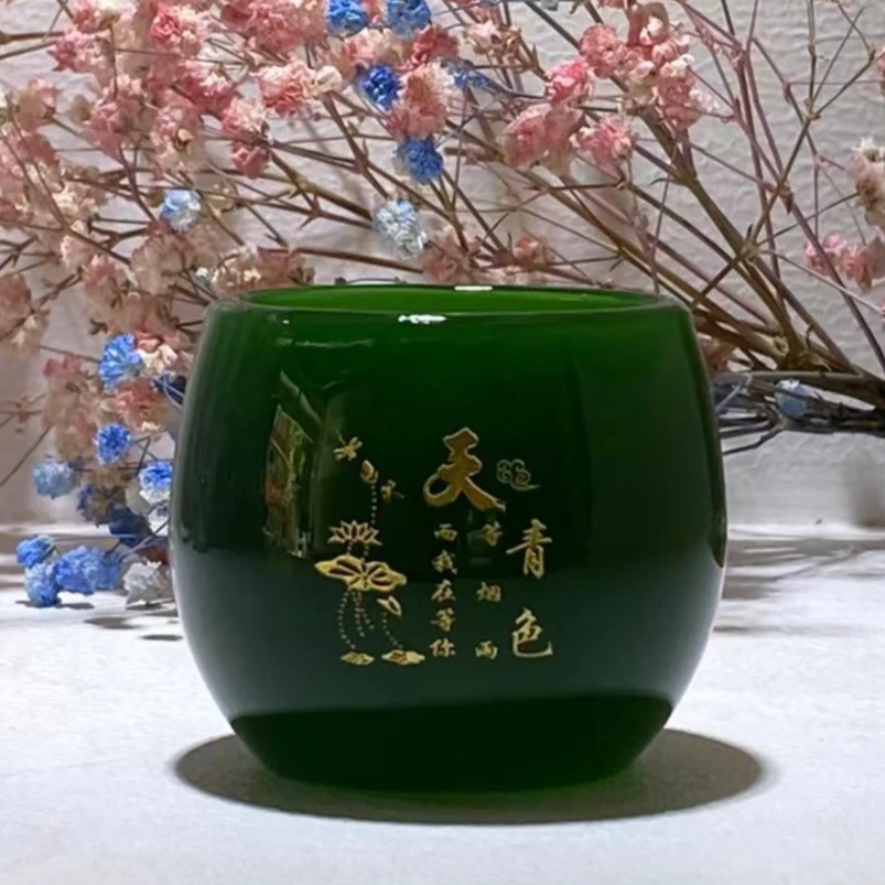琉璃主人杯家用手工琉璃茶杯主人杯天青色等烟雨中式个人品茗杯
