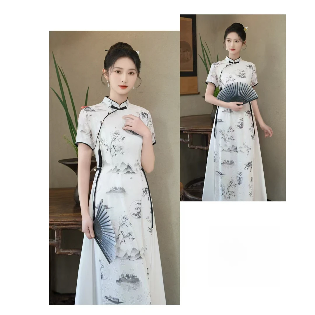 显瘦中式改良旗袍2025新款年轻款女国风复古连衣裙HJ-2001