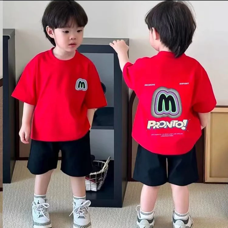儿童纯棉T恤韩版字母男童休闲半袖宝宝帅气印花夏季百搭洋气短袖