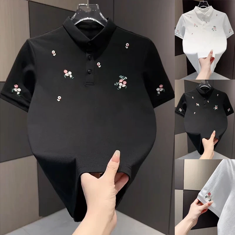 轻奢男装潮牌男士2025春夏新款潮流提花刺绣翻领休闲风POLO衫短袖