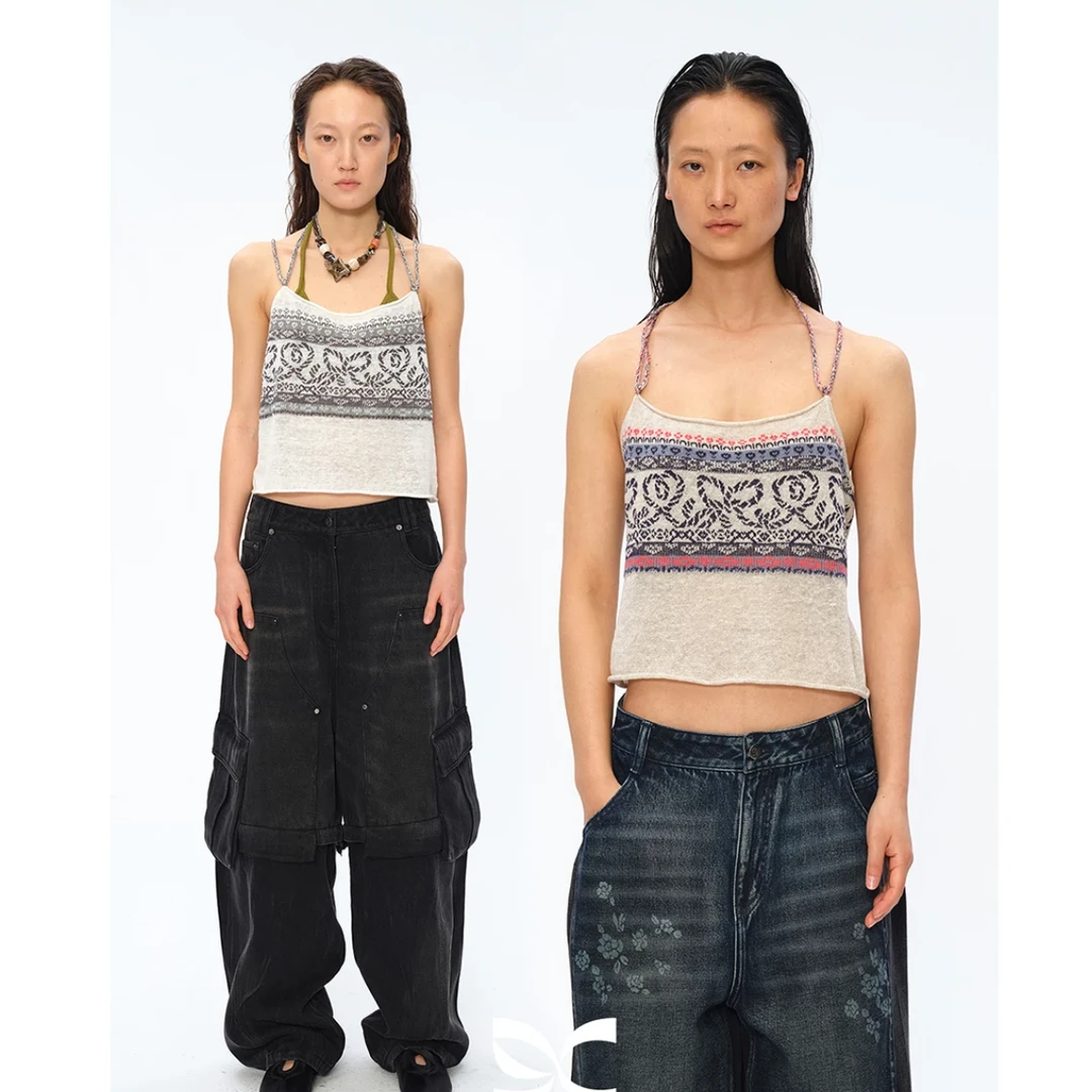 河岸家买手店设计师square circle方圆针织提花陶瓷串珠吊带25夏