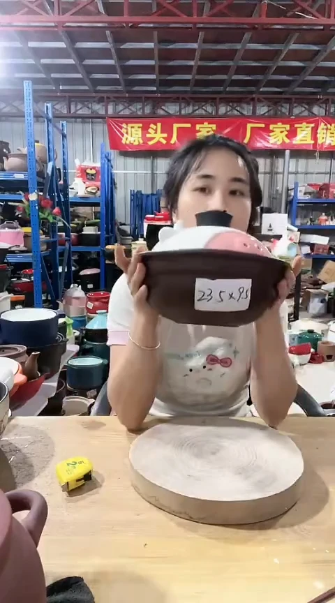 陶瑕疵咖色砂锅碗带盖3933