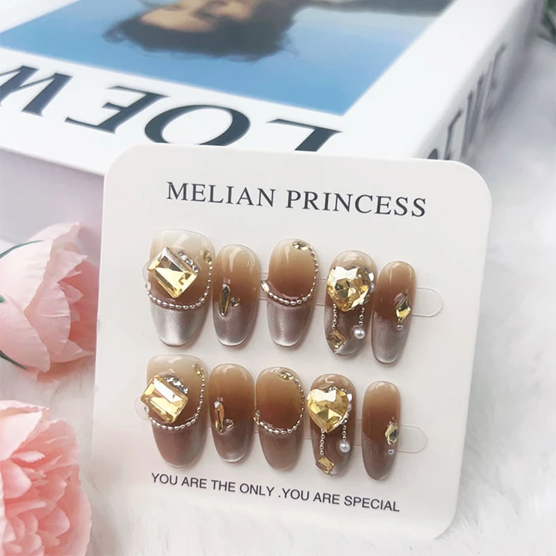 【罗马假日】奢华大猫眼穿戴美甲手工爆闪大颗钻果冻胶梅琳公主