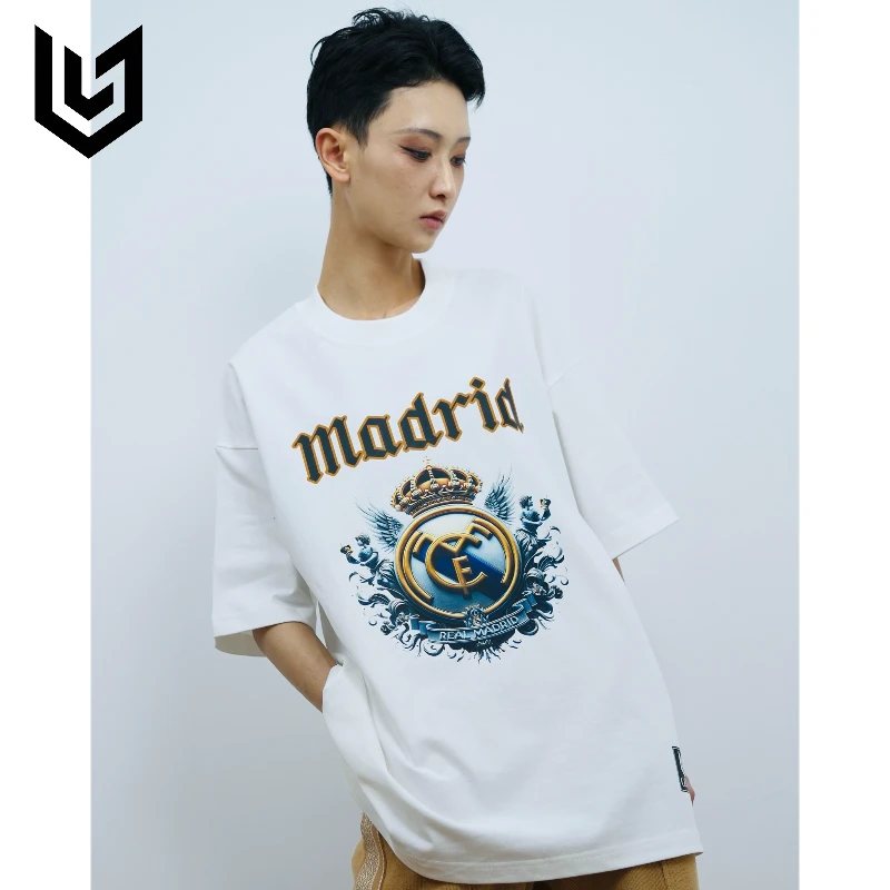 【皇马】CGGE创格足球T恤重磅纯棉潮流青年情侣短袖宽松国潮白