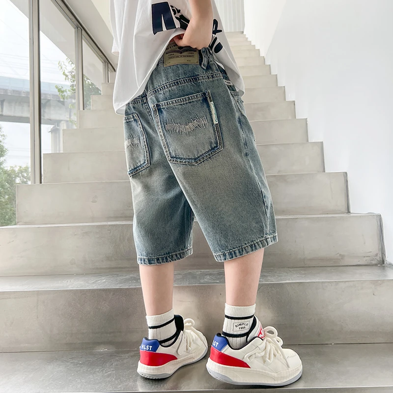 MK&UR.BV男童中腰短裤夏季牛仔裤宽松五分裤艺术流浪风韩版洋气潮