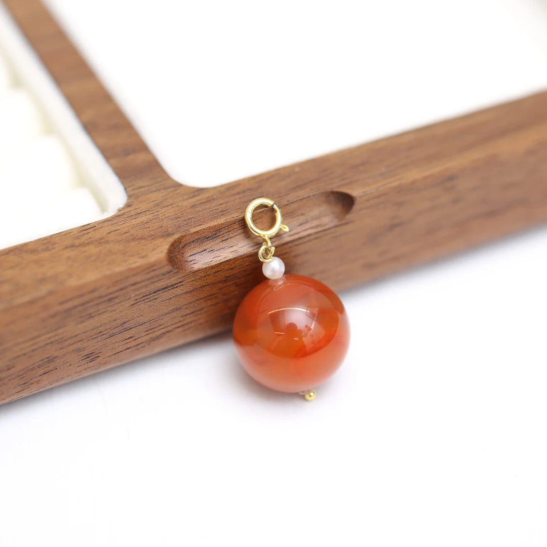 【云边】瓦西料火焰纹南红玛瑙15mm 单扣头 （多样性发货）