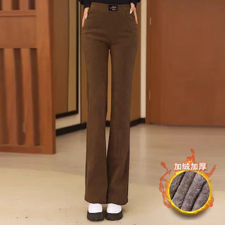 9829款冬季加绒修身微喇裤高腰直筒裤喇叭百搭女裤