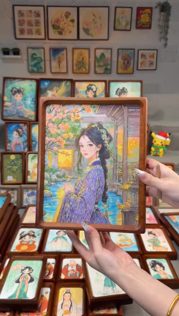 国画紫衣女孩 手绘国画10
