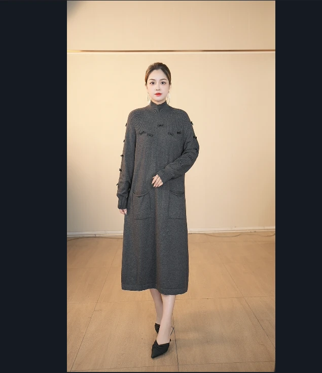 【嘉施兰格】1839高贵纯色连衣裙2025上新潮流纯色中长款裙子冬季