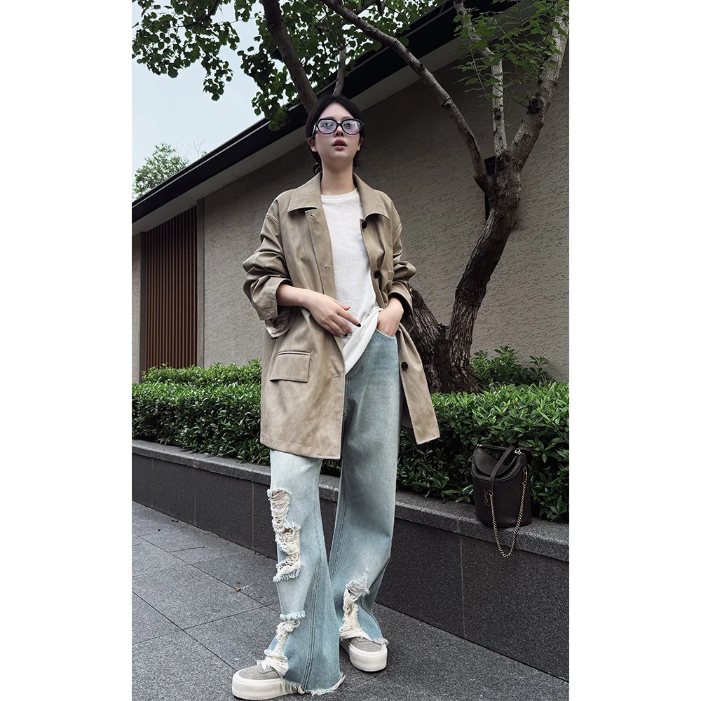 LA CALLA极简方领皮衣OY-M-5594