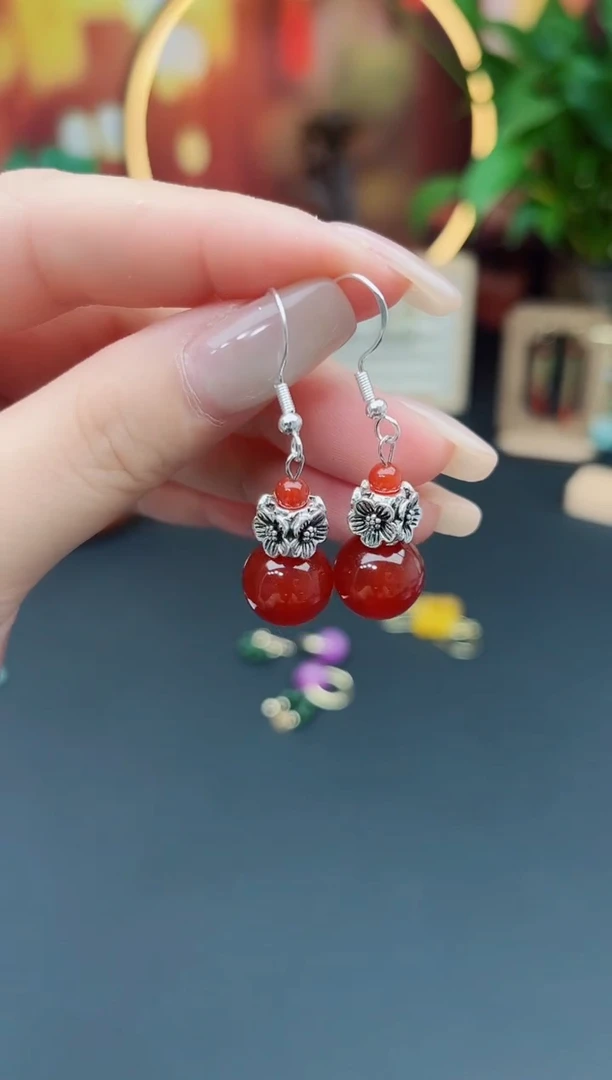 玛瑙/玉髓耳饰银S925镶嵌422000