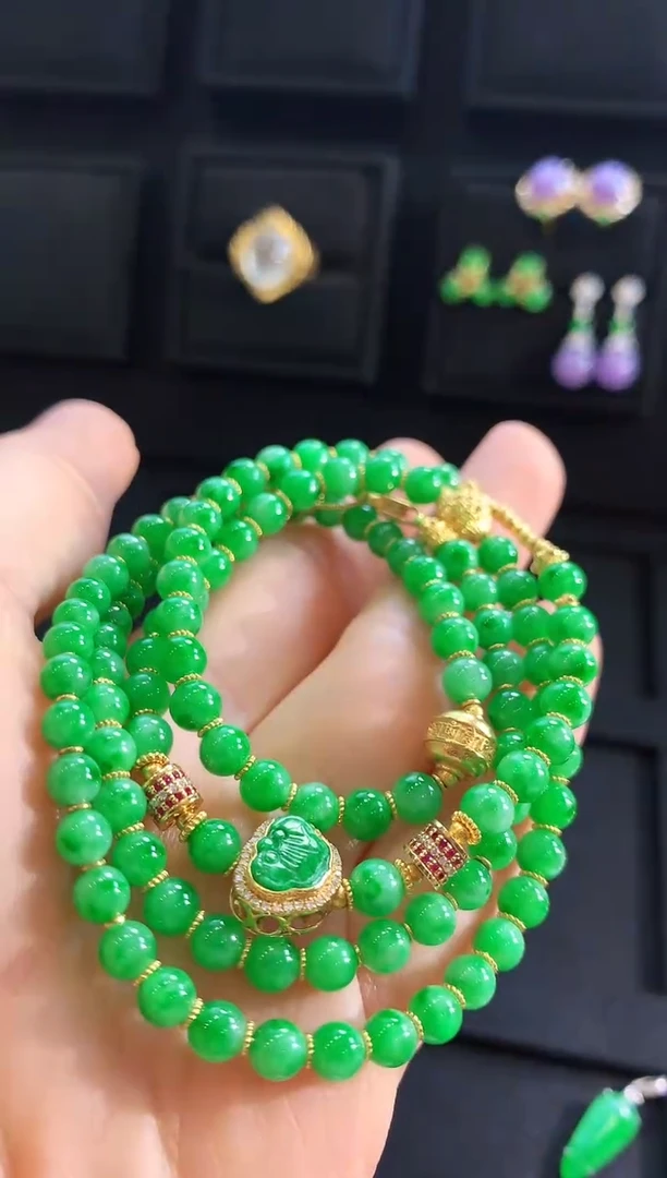 【闪购商品】翡翠颈饰18K金镶嵌珠串