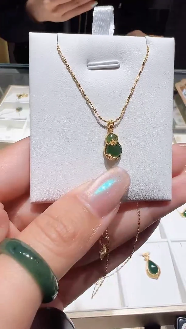 颈饰银S925镀金镶嵌和田玉@@