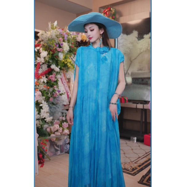 2025春夏季新款桑蚕丝气质优雅时尚收腰修身女装连衣裙251D517