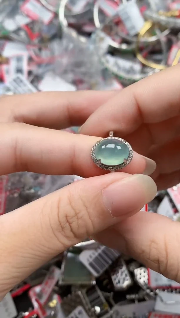 银S925镶嵌戒指翡翠天然A货缅甸翡翠