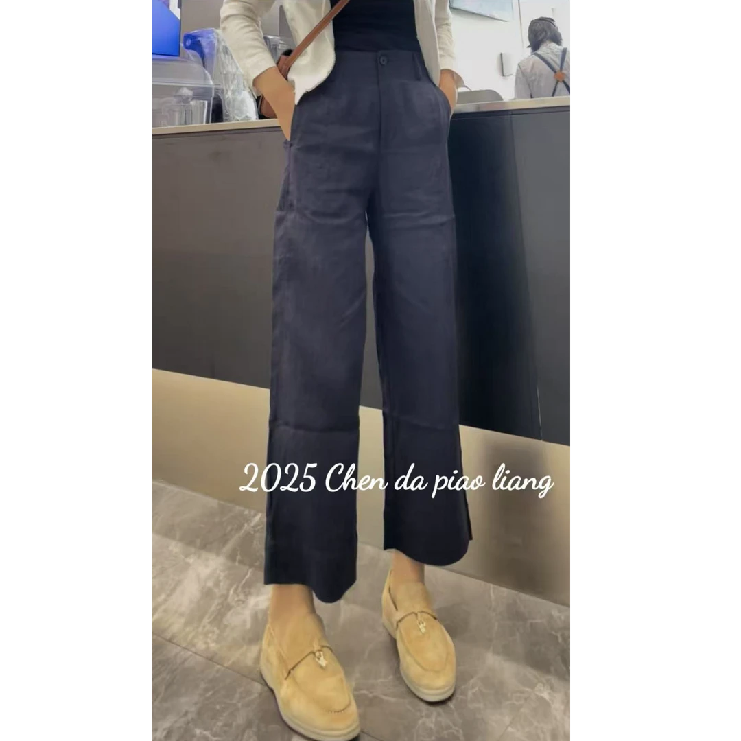 春夏新款定制直筒九分苎麻女款休闲裤