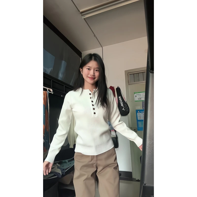 白色针织衫美式复古深v毛衣打底衫长袖上衣休闲阔腿裤子拖地长裤