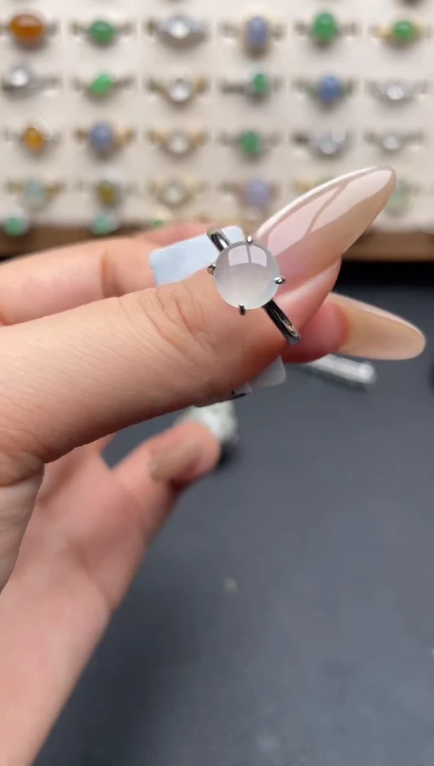 银S925镶嵌戒指翡翠一物一证一礼盒