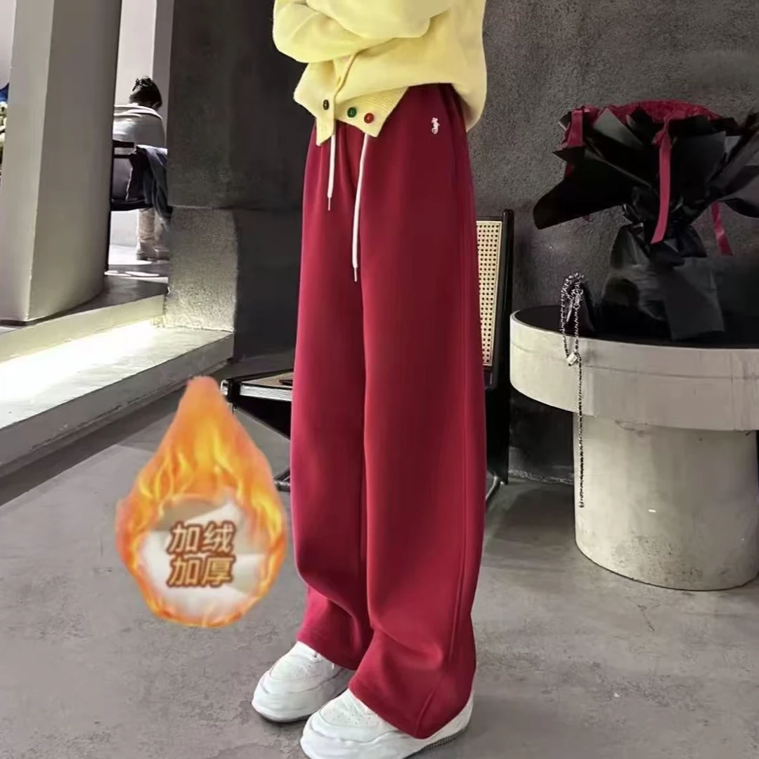 2025高腰加绒裤子冬季弯刀裤休闲裤显瘦加厚秋冬宽松显瘦
