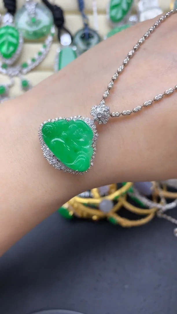 翡翠18K金镶嵌吊坠(不含链)442-中国好珍宝