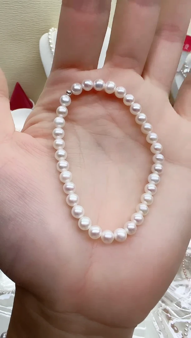 银S925镶嵌手链淡水珍珠白色近正圆5mm