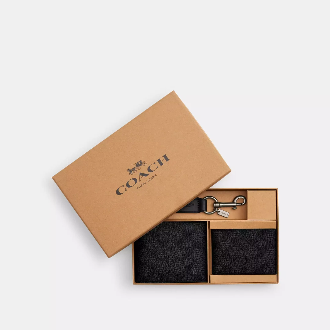 COACH/蔻驰海外好物黑灰logo男士钱包钥匙扣礼盒CW344【暗标随机】
