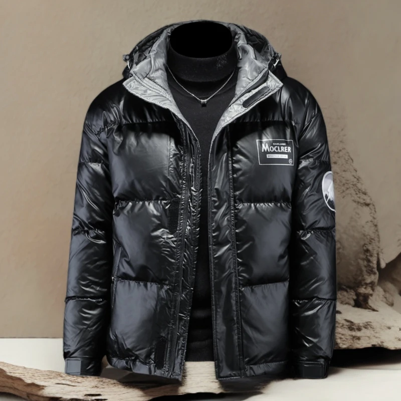 诺顿雷斯羽绒服男装冬季新款亮面保暖连帽白鸭绒加厚休闲大码外套