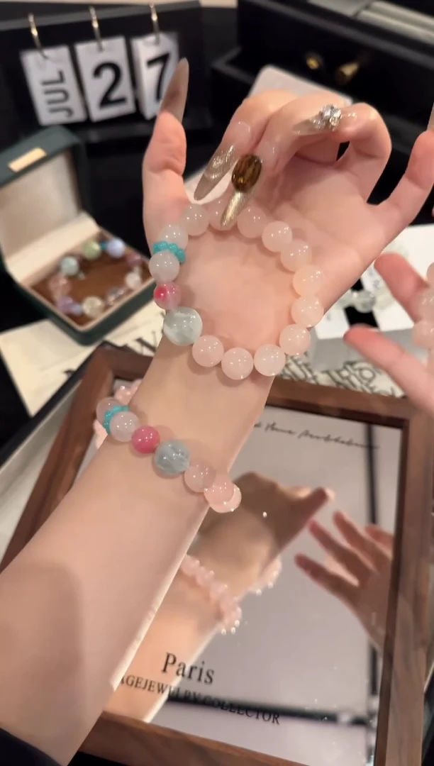 水晶手链合金田园公主粉多宝x2066