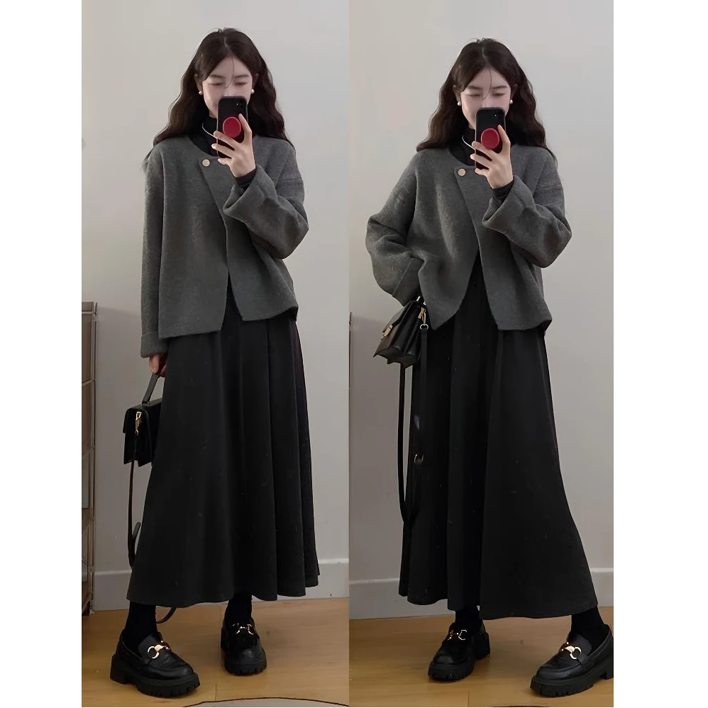 秋冬韩系半高领针织连衣裙子女装小香风巨好看穿搭搭配一整套长裙
