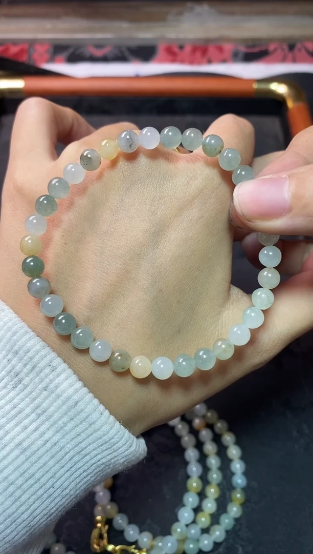 未镶嵌定制翡翠冰种马卡龙色系手串卡5.7
