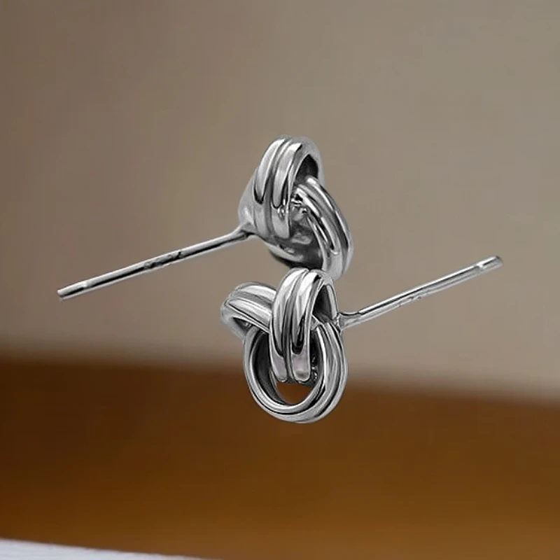 铜合金耳饰 铜合金耳钉小众时尚轻奢高级感冷淡风耳饰三生结耳钉