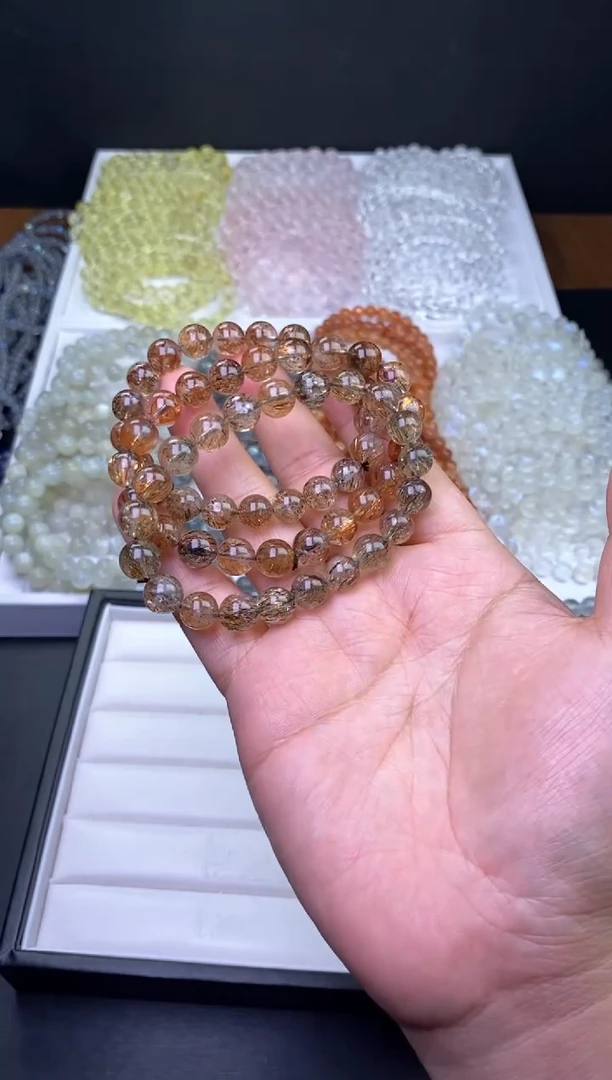 【闪购商品】水晶手链未镶嵌9mm黑金超七