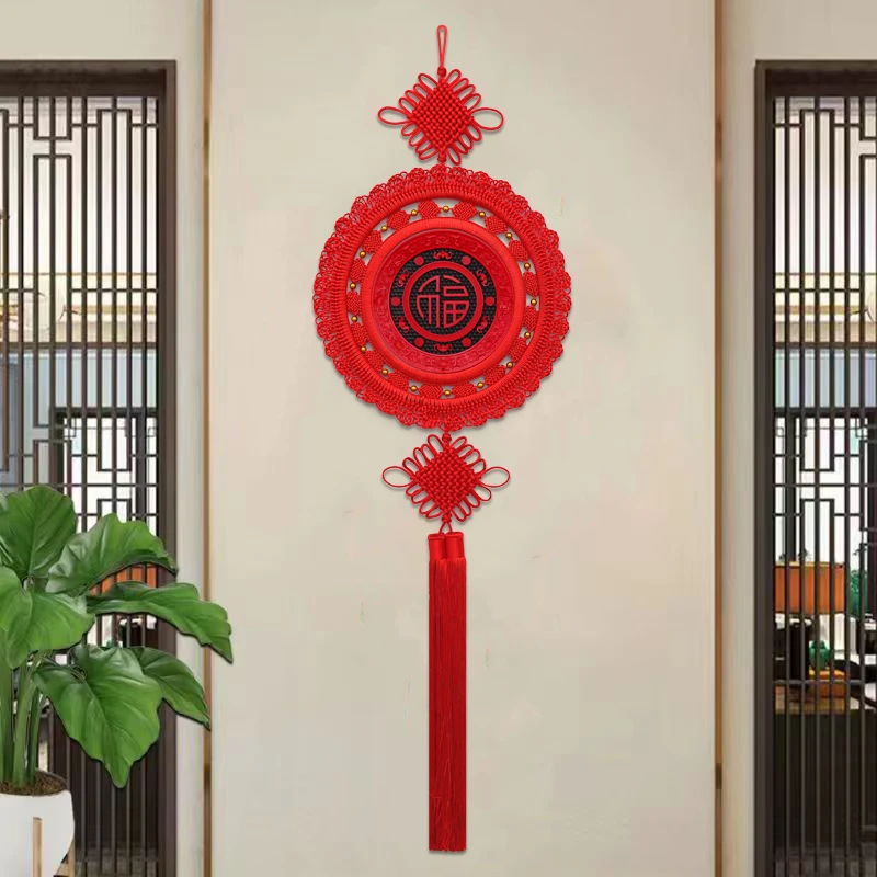 福源祥中国结福字挂件高档大号朱砂漆雕玄关客厅招财卧室电视墙