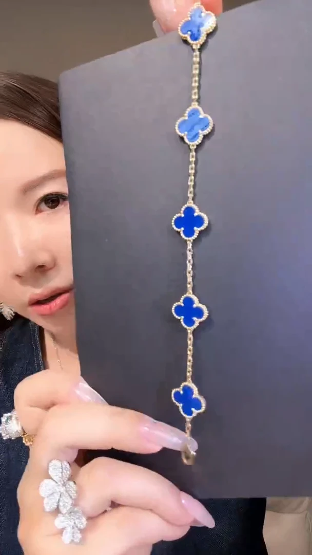 18K金镶嵌手链玛瑙/玉髓蓝色五花手链