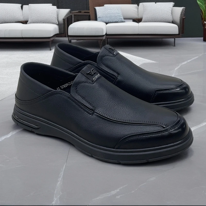 Birhas最新款真皮舒适男士鞋休闲鞋黑色牛皮单鞋