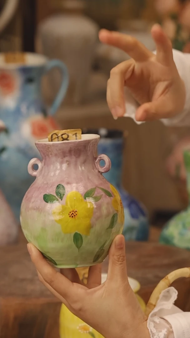 陶瓷景德镇设计师手作花器摆件侘寂风@M081@