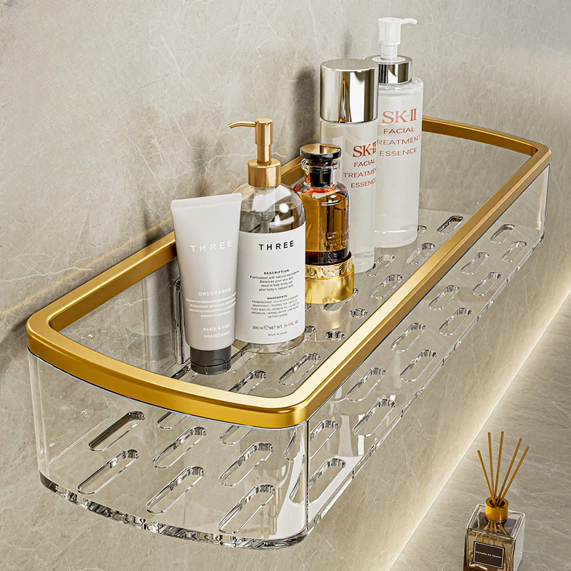 家用可调置物架轻奢免打孔壁挂式浴室洗漱台大容量化妆品收纳盒