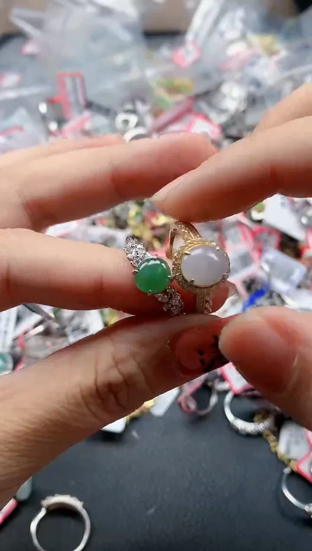 银S925镶嵌戒指翡翠天然A货缅甸翡翠