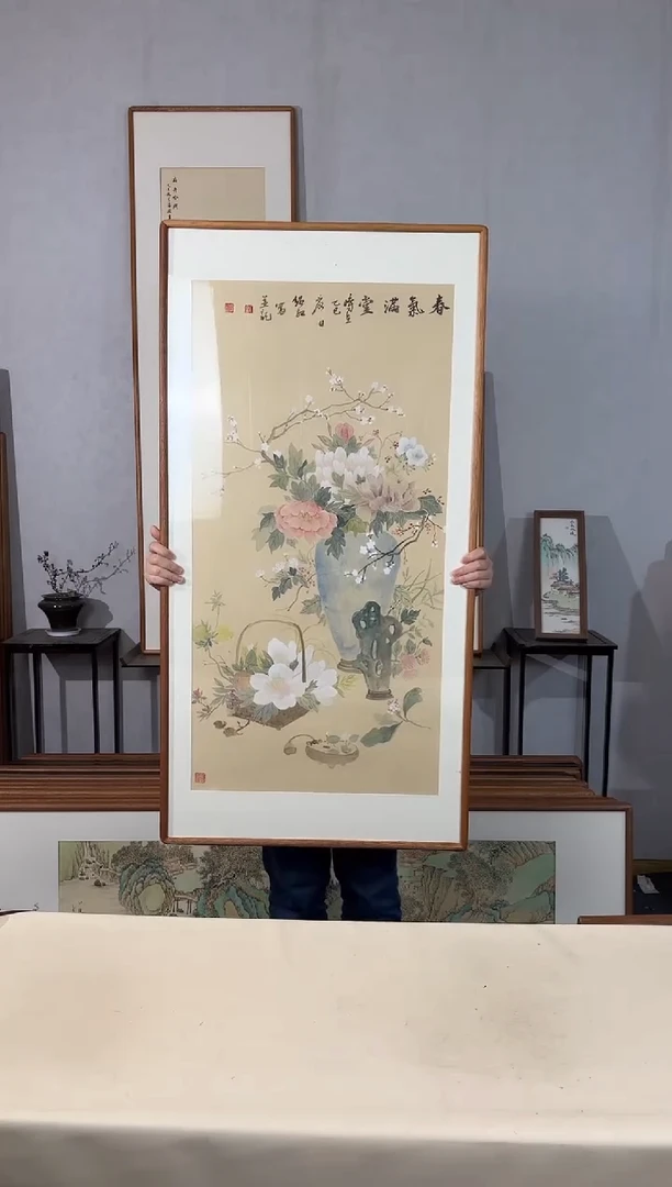 国画手绘*春气满堂*62*122cm带框发货