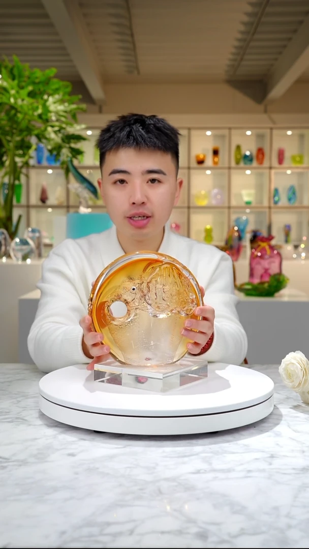 摆件琥珀色平安扣摆件+底座