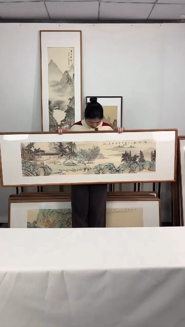 国画手绘*访友图*52*172cm